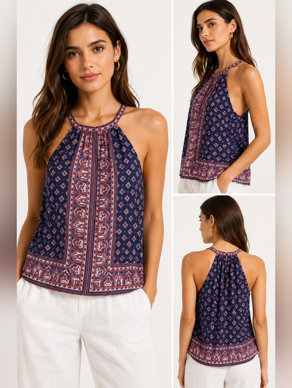 JOIE Women's Blue Red Print Sleeveless Silk Blouse S
